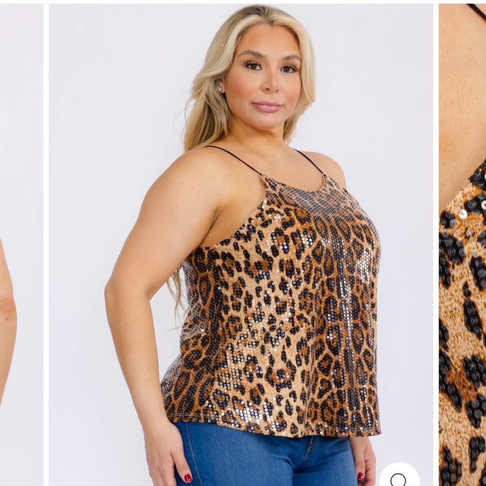 Plus size animal print spaghetti strap sequins #1
